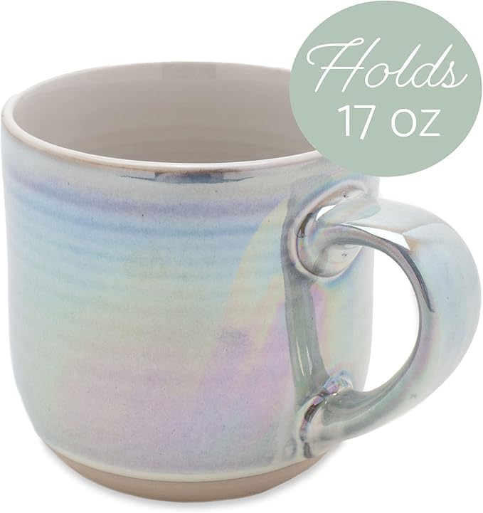 Elanze Designs Glossy Reactive Glaze Large 17 Fluid Ounce Everyday Kitchen Food Grade Ceramic Stoneware Coffee Mug Cup with Comfort Curved Handles, Set of 4, White