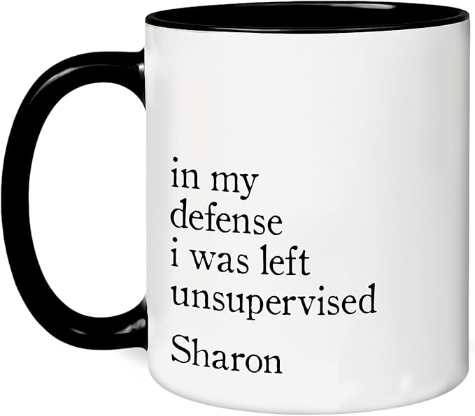 Personalized Funny Coffee Mug – Custom Name Cup with Hilarious Quote “In My Defense I Was Left Unsupervised” – Unique Gag Gift, White Elephant Christmas Cup