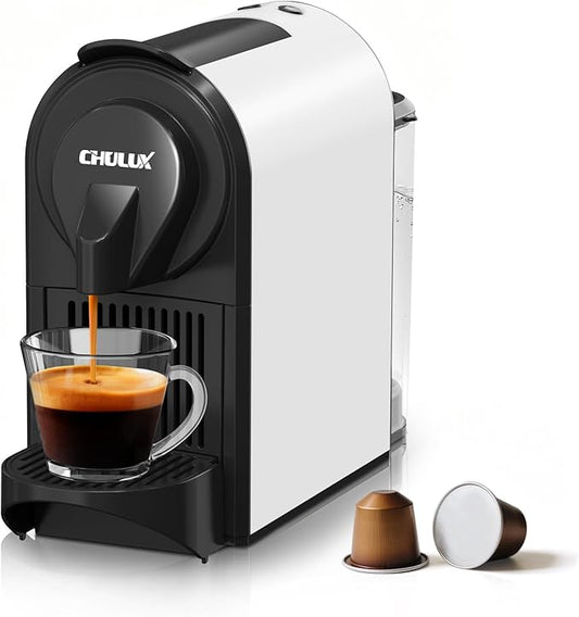 CHULUX Mini Espresso Machine for Nespresso Pod, 20 Bar Single Serve Coffee Maker, 1400W, White