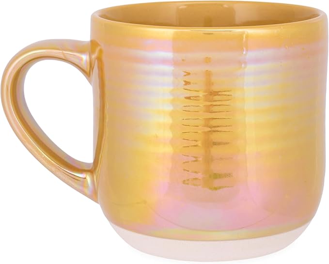 Elanze Designs Glossy Reactive Glaze Large 17 Fluid Ounce Everyday Kitchen Food Grade Ceramic Stoneware Coffee Mug Cup with Comfort Curved Handles, Set of 4, Gold Tone