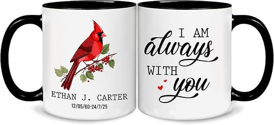 Personalized Memorial Coffee Mug – Cardinal Butterfly Ceramic Cup – Custom Remembrance Gift for Loss of Loved One – Sympathy Cup for Husband, Wife, Mother, Father, or Parents