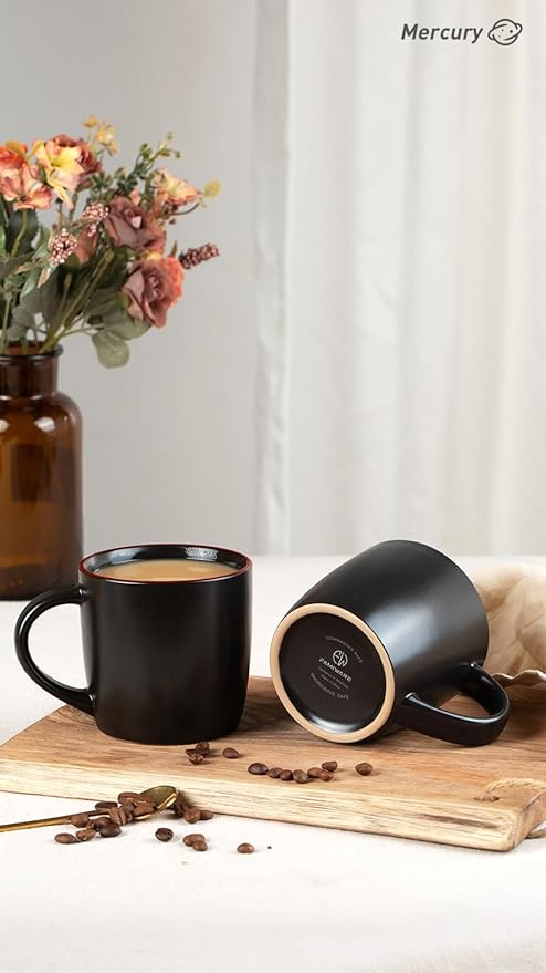 famiware Mercury Coffee Mugs 13 oz, Coffee Mugs Set of 6 with Handle, Cups for Latte, Hot Tea, Cappuccino, Mocha, Cocoa, Matte Black
