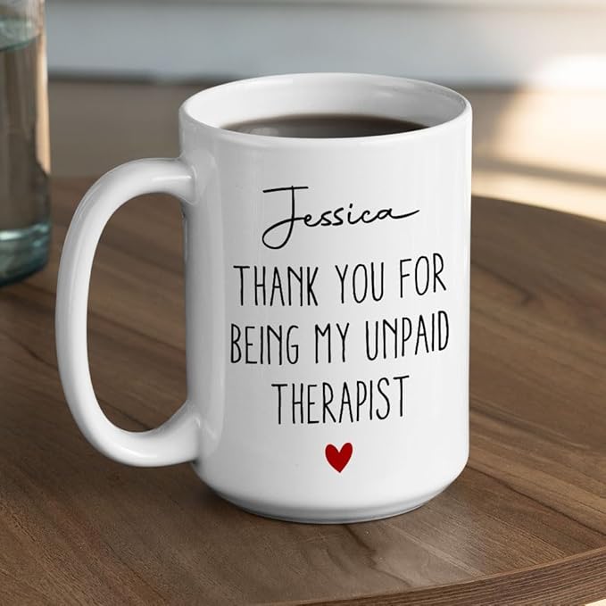 Wrappiness Custom Ceramic Mug for Best Friends, Coworkers & Sisters - My Unpaid Therapist Personalized Coffee Mug, Christmas Friendship Appreciation Gift
