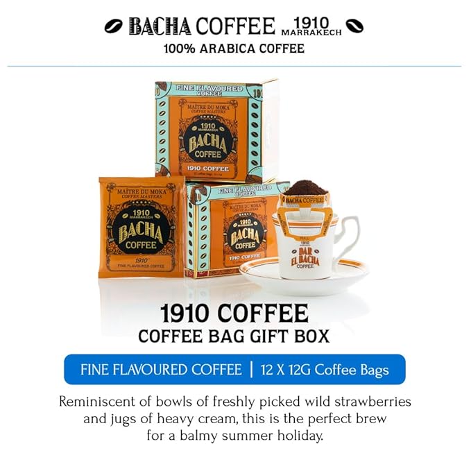 Bacha Coffee | 1910 Fine Flavoured, Medium Roast, 100% Arabica Specialty Coffee, 12 Coffee Drip Bags, Gift Box