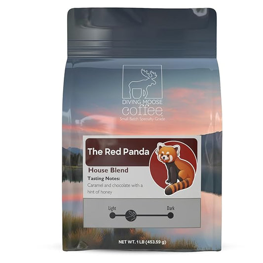 Diving Moose Coffee - The Red Panda House Blend Medium Light Roast (16oz / 1 LB) - Chocolate Caramel Honey Specialty Grade Small-Batch Roasted to Order Smooth Not Bitter