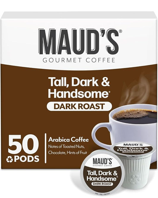 Maud's Dark Roast Coffee Pods, 50ct, Recyclable Single Serve Pods – 100% Arabica Coffee, Compatible with Keurig K Cups Maker