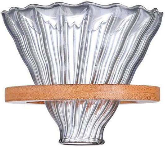 Glass Coffee Dripper/Filter - Glass Pour Over Coffee Cone with Bamboo Stand, Drip Coffee Maker Funnel Accessories for Home or Office, 1-5 Cups