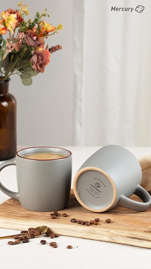 famiware Mercury Coffee Mugs 13 oz, Coffee Mugs Set of 4 with Handle, Cups for Latte, Hot Tea, Cappuccino, Mocha, Cocoa, Dark Grey
