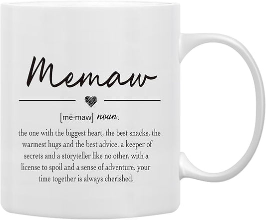 QASHWEY Memaw Gifts Coffee Mug, Memaw Gift, Mothers Day Gifts for MemawGrandma, GrandmaCoffee Mugs, Memaw Mugs Tea Cup Gift for GrandmaMemaw, Memaw Definition Coffee Cups Ceramic 11oz