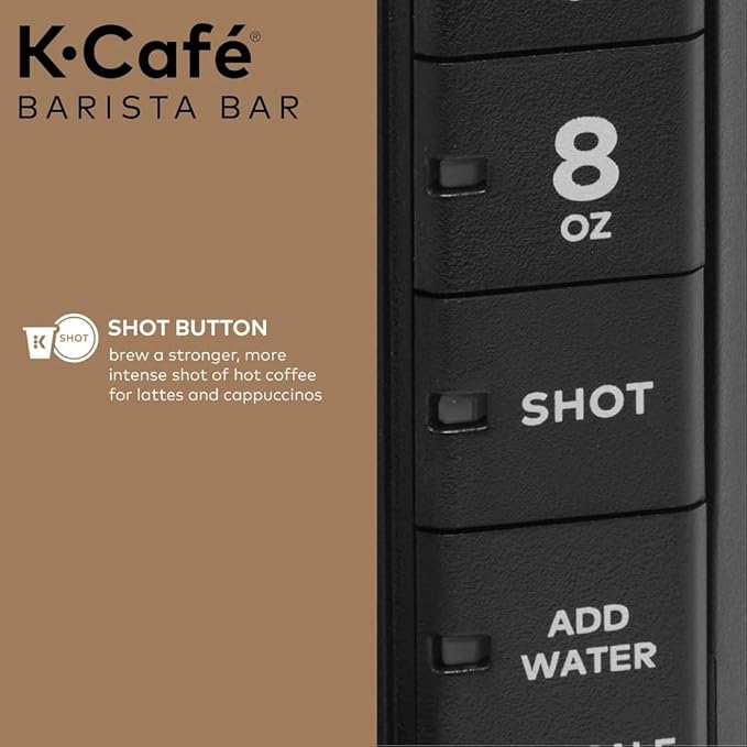 Keurig K-Café Barista Bar Single Serve Coffee Maker, with 3 Brew Sizes, Hot and Cold Brew Capabilities, 2oz Coffee Shot Button, Black (Renewed)
