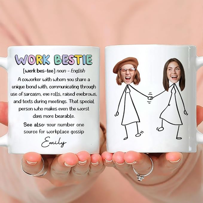 Wrappiness Work Bestie Personalized Custom Coffee Mug, Custom Ceramic Cup for Coworkers and Office Friends, Perfect Secret Santa Gift for Work Besties