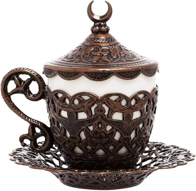 Alisveristime 27 Pc Turkish Greek Arabic Coffee Espresso Cup Saucer Set (Gelincik) (Copper)