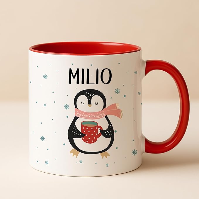 Personalized Funny Christmas Hot Cocoa Mug – Penguin, Santa, Reindeer & Snowman Custom Coffee Cup – Santa Gift, Unique White Elephant Exchange Present, Holiday Gag Ceramic Mug