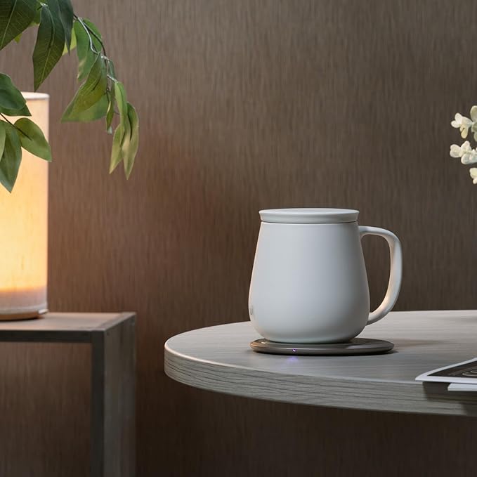 Ui+ Self-Heating Mug Set – Jasmine White | 18 fl oz / 532 mL Ceramic Coffee & Tea Mug Set