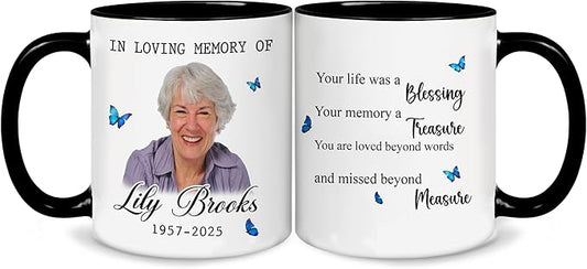 Personalized Memorial Coffee Mug – Custom Photo Butterfly Ceramic Cup – Remembrance Gift for Loss of Loved One – Sympathy Cup for Husband, Wife, Mother, Father, or Parents
