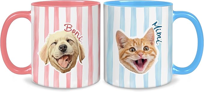 Personalized Dog Mug With Photo And Name Custom Dog Cat Coffee Mug Cute Striped Design Gift For Pet Lovers Women Men Pet Owners Mom Dad Personalized Coffee Cup For Daily Drinkware