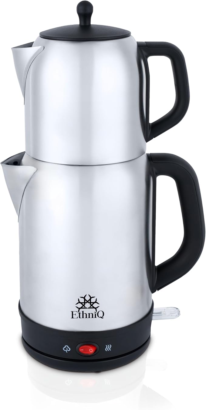 Ethniq TeaVibe Electric Turkish Tea Maker - Stainless Steel 120V Double Pot Kettle & Infuser, Boil-Dry Protection, Auto Shut-Off & Keep Warm Function, 1.7L Kettle + 1L Teapot Capacity
