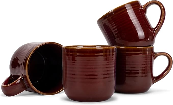 Elanze Designs Glossy Reactive Glaze Large 17 Fluid Ounce Everyday Kitchen Food Grade Ceramic Stoneware Coffee Mug Cup with Comfort Curved Handles, Set of 4, Burnt Auburn Red