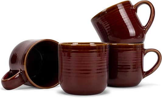 Elanze Designs Glossy Reactive Glaze Large 17 Fluid Ounce Everyday Kitchen Food Grade Ceramic Stoneware Coffee Mug Cup with Comfort Curved Handles, Set of 4, Burnt Auburn Red