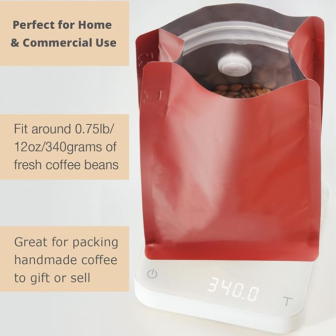 100 Count 12oz Red Coffee Bags with Aluminum Foil Liner, High Barrier Coffee Pouches with Degassing Valve, Ziplock Food Storage Bags with Pull Tape, Pack of 100, 12oz/0.75lb/340gram