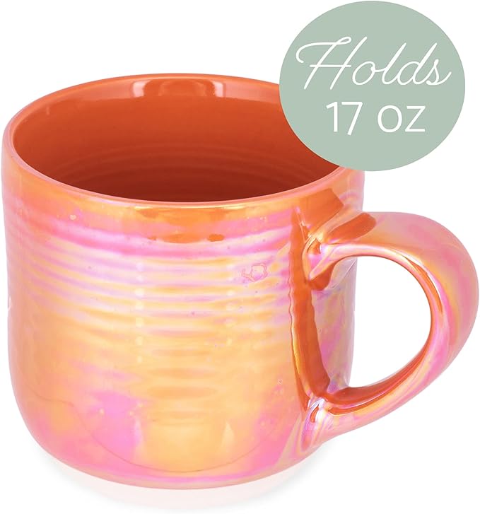 Elanze Designs Glossy Reactive Glaze Large 17 Fluid Ounce Everyday Kitchen Food Grade Ceramic Stoneware Coffee Mug Cup with Comfort Curved Handles, Set of 4, Burnt Orange