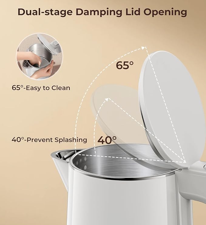 Electric Kettle, 1.0L 1200W Fast Heat with Auto Shut-Off, Boil-Dry Proof, 7 Temperature Control Teapot, Double Wall Stainless Steel Water Boiler Heater, 4H Keep Warm, Cool Touch Tea Pot, White