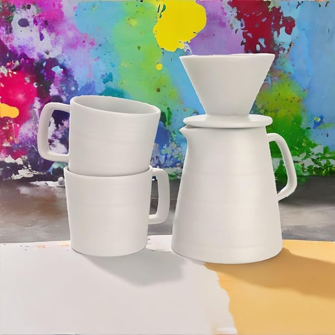 Francois et Mimi Pour Over Drip Coffee Maker Gift Set with Two Coffee Mugs, Non-Electric Pour Over Coffee Dripper, Easy Manual Brew Maker, Dishwasher and Microwave Safe, Filters not included (Ivory)