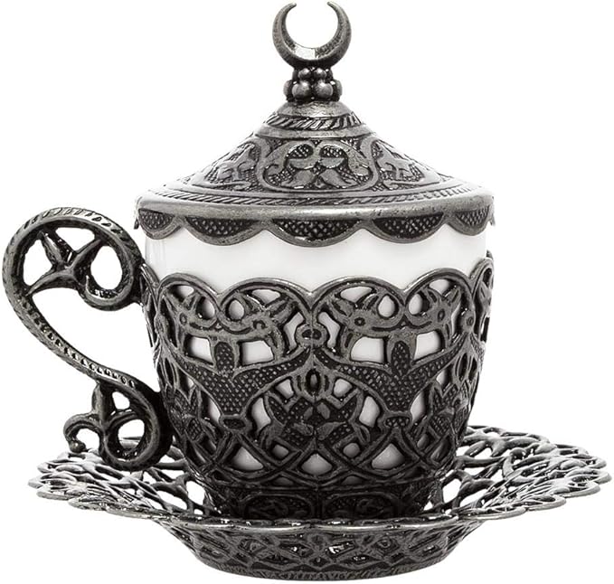 Alisveristime 27 Pc Turkish Greek Arabic Coffee Espresso Cup Saucer Set (Gelincik) (Black)