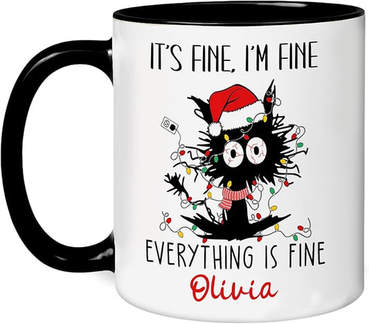Personalized Christmas Hot Cocoa Mug – Custom Funny Cat Cup with Name – Holiday Gift for Friends, Mom, Dad, or Loved Ones – Unique Christmas Coffee Mug for Festive Cheer