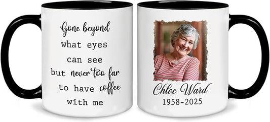 Personalized Memorial Coffee Mug – Custom Photo Butterfly Cardinal Ceramic Cup with Comforting Quote – Sympathy Remembrance Gift for Loss of Husband, Wife, Mother, Father, Parents