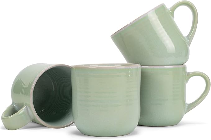 Elanze Designs Glossy Reactive Glaze Large 17 Fluid Ounce Everyday Kitchen Food Grade Ceramic Stoneware Coffee Mug Cup with Comfort Curved Handles, Set of 4, Seafoam Mint Green