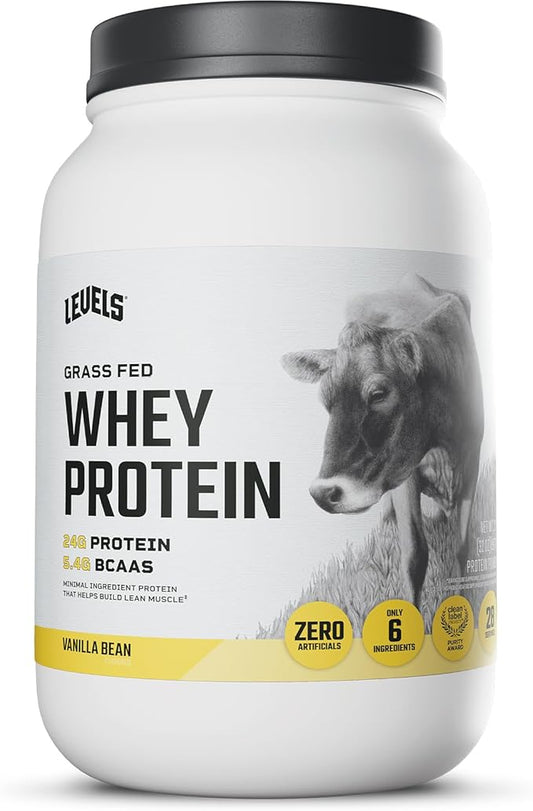 Levels Grass Fed Whey Protein Powder, No Artificials, 24G of Protein, Vanilla Bean, 2LB