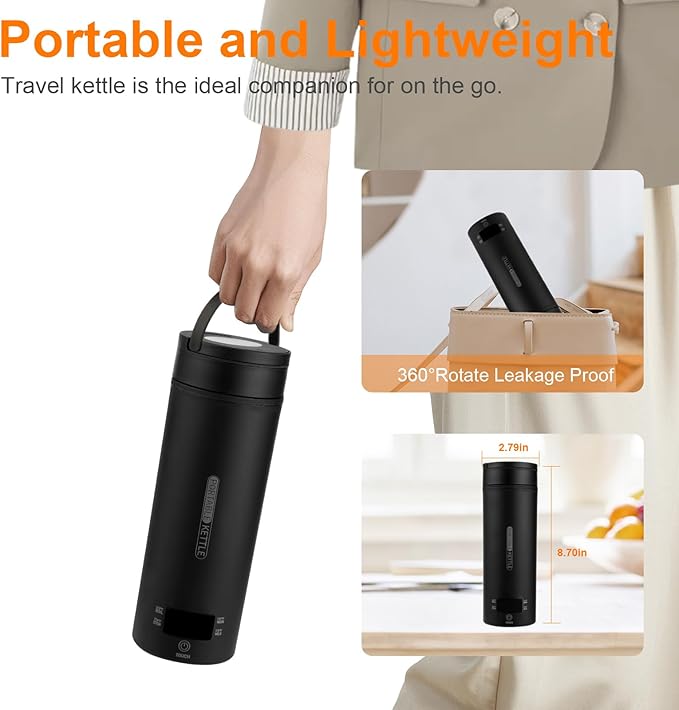 Portable Electric Kettle （110V）, Travel Tea Kettle, 316 Stainless Steel Premium Liner, 4-speed Temperature Adjustment with Auto Shut-off and Boil-Off Protection black