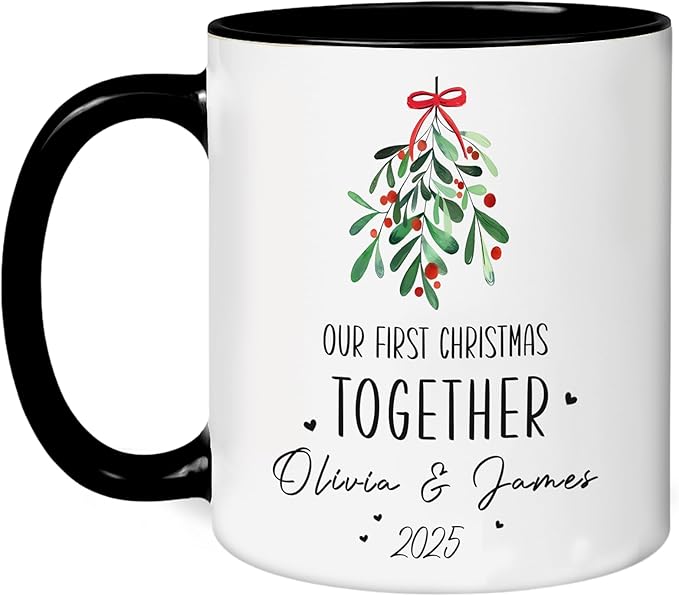Personalized Our First Christmas Together Coffee Mug – Custom Mr and Mrs Cup with Names and Year – Wedding, Engagement, Anniversary, or Valentine’s Day Couple Gift