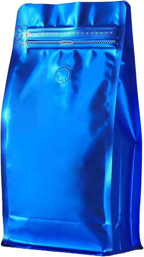 Coffee Bags with Valve(50pcs,16 oz) Navy Blue High Barrier Aluminumed Foil Flat Bottom Standing Coffee Beans Storage Bags,Reusable Heat Sealable Side Zipper Pouches for Home or Store
