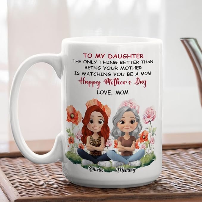 Wrappiness Personalized Mothers Day Mug for Daughter - To My Daughter Watching You Be A Mom Custom Coffee Cup Gifts from Mama Mother Mom Grandma Nana, Happy First Mothers Day Birthday Gifts