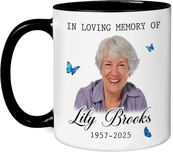 Personalized Memorial Coffee Mug – Custom Photo Butterfly Ceramic Cup – Remembrance Gift for Loss of Loved One – Sympathy Cup for Husband, Wife, Mother, Father, or Parents