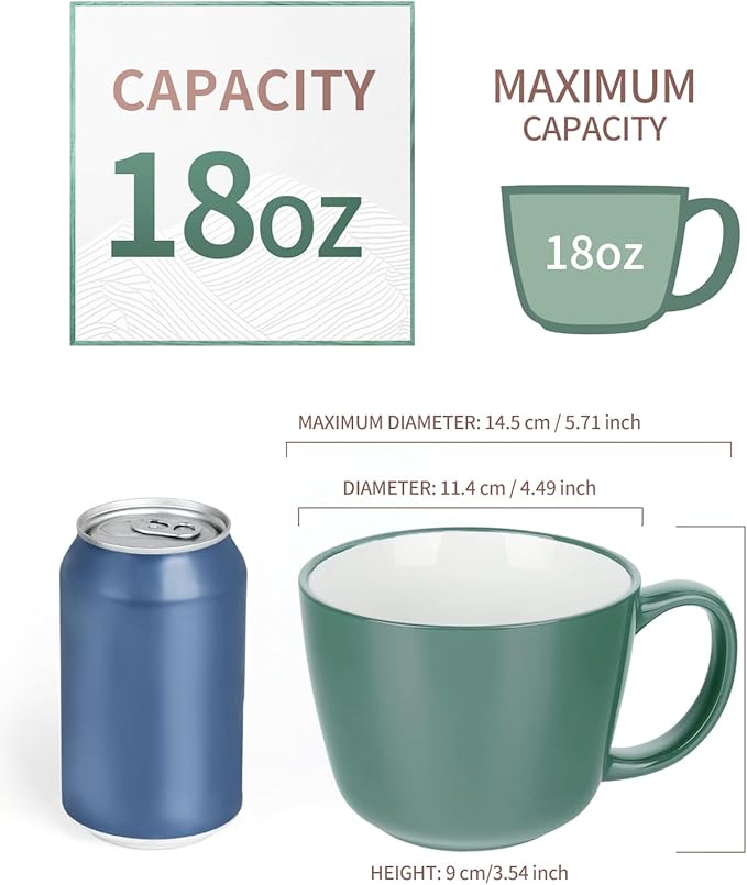 Ceramic Mugs 18oz,Large Ceramic Coffee for Men, Women, Dad, Mom, Modern Coffee Mugs With Handle For Cereal,Juice,Soup,Tea. (4Pack, lightblue)