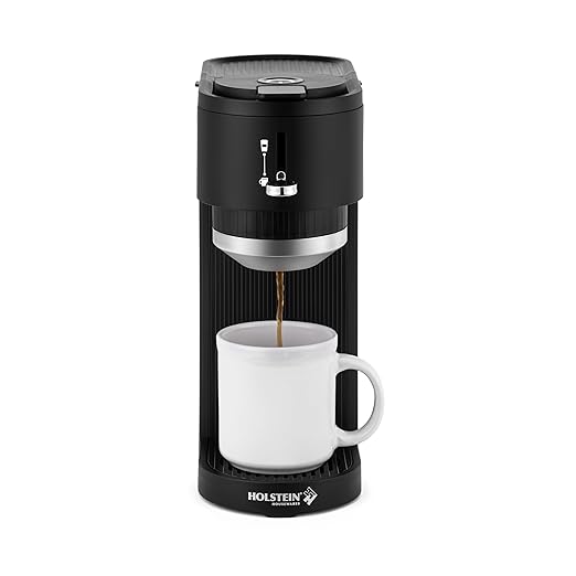 Holstein Housewares 2-in-1 Single Serve Coffee Maker, Dual Brew, Compatible with K-Cup Pods & Ground Coffee, Reusable Filter Included, Compact Drip Coffee Machine, 14oz Tank, Fits Most Cups - Black