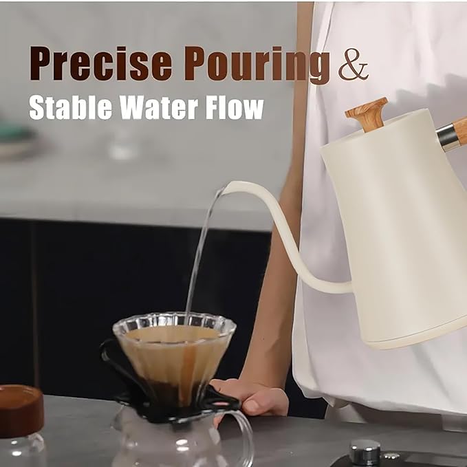 Gooseneck Electric Kettle,Electric Kettles, ±1℉ Temperature Control, Ultra-Quiet 304 Stainless Steel, for Coffee, Tea & Milk, Auto Boil Detection, 8 Safety Protections & Memory Function(white, 0.9L)