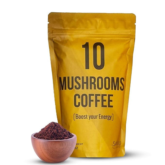 SAYUU 10 Mushroom Coffee Blend - Premium Colombian Coffee with Lion's Mane, Reishi, Cordyceps, Chaga, Maitake, Shiitake & Turkey Tail - Energy, Focus & Immune Support - Organic 40 Servings