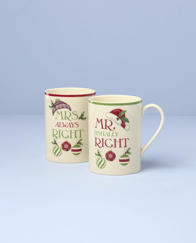 Lenox 898265 Mr. & Mrs. 2-Piece Set of Festive Mugs, Service For 2, Christmas, Drinkware Set, Holiday Glasses