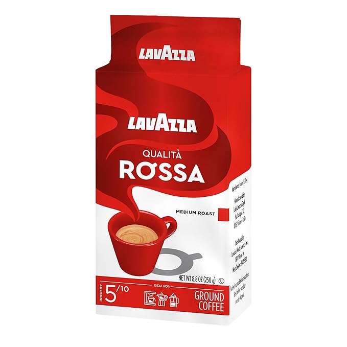 Lavazza Qualità Rossa Ground Coffee, Medium Roast, Arabica and Robusta Blend, 8.8 oz Brick (Pack of 4)
