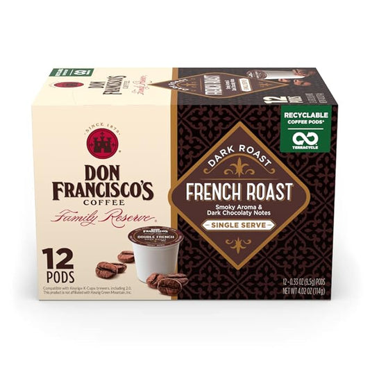 Don Francisco's French Roast Coffee Pods, 12 Count, Dark Roast, Compatible with Keurig Brewers