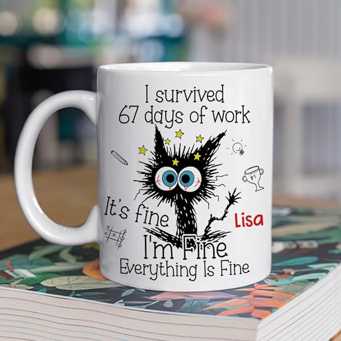 Wrappiness Personalized 67 Six Seven Slang Cup for Coworkers - Custom I Survived 67 Days of Work Ceramic Mug, Perfect Personalized Secret Santa Gift for Coworkers and Office Humor Lovers
