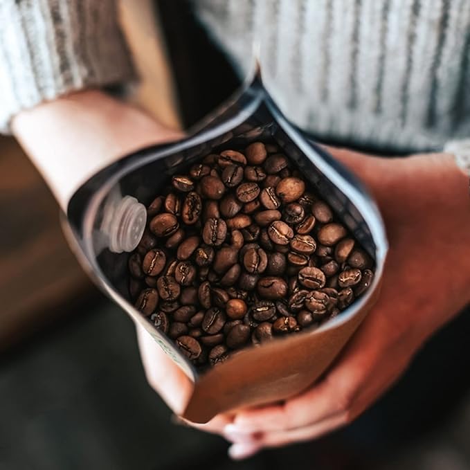 Coffee Bags with Valve(50pcs,16 oz) Brown High Barrier Aluminumed Foil Flat Bottom Standing Coffee Beans Storage Bags,Reusable Heat Sealable Side Zipper Pouches for Home or Store