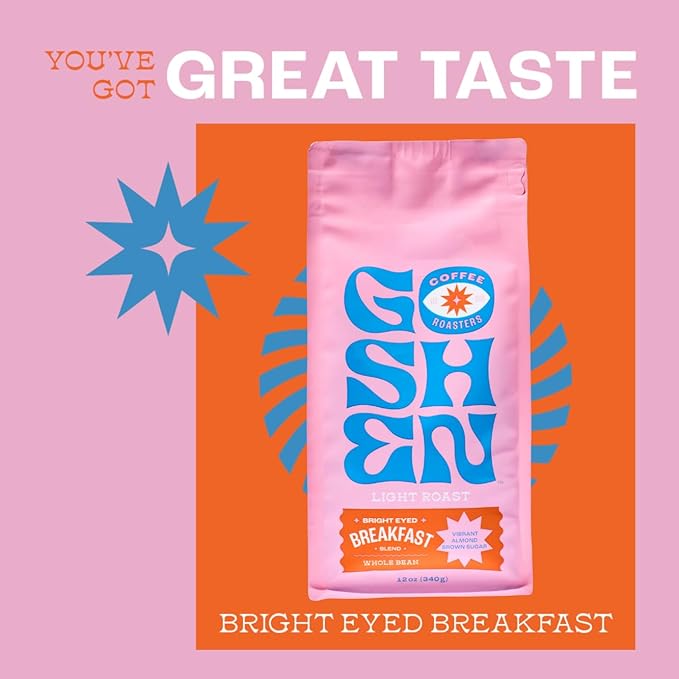 Goshen Coffee Roasters Whole Bean Bright Eyed Breakfast Blend | Light Roast, Brewed or Espresso | Award-Winning - Natural and Washed | Vibrant, Almond, Brown Sugar Flavors | 5 lb Bag