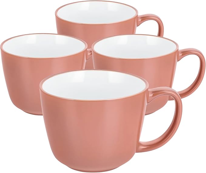 Ceramic Mugs 18oz,Large Ceramic Coffee for Men, Women, Dad, Mom, Modern Coffee Mugs With Handle For Cereal,Juice,Soup,Tea. (4Pack, lightred)