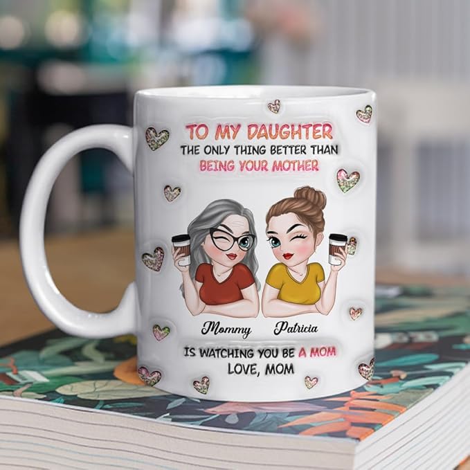Wrappiness Daughter Mothers Day Personalized Gifts from Mom - To My Daughter Mug Custom Chibi Art and Name, Happy First Mothers Day Coffee Cup for Her - Watching You Be A Mom Gifts for New Mama