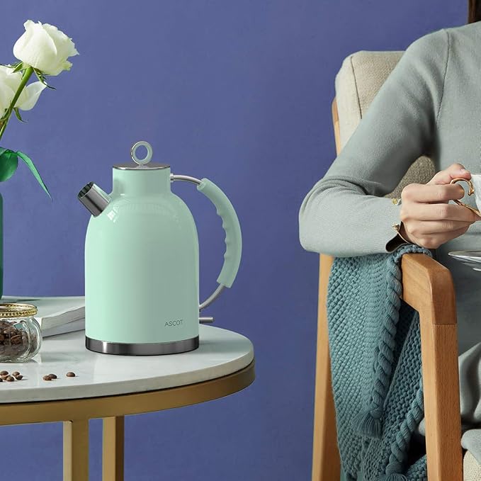 Electric Kettle, ASCOT Electric Tea Kettle, Stainless Steel Kettle Water Boiler, Fast Boiling Kettle, 1.5L, 1500W, BPA-Free, Cordless, Automatic Shutoff, Boil-Dry Protection, Green